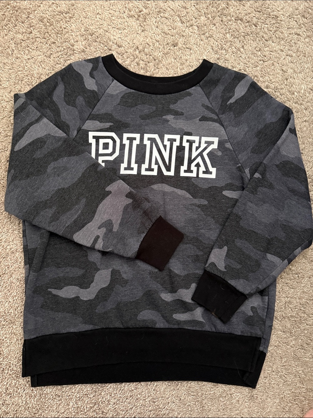 PINK Victoria's Secret Gray Camo Sweatshirt with Black Trim